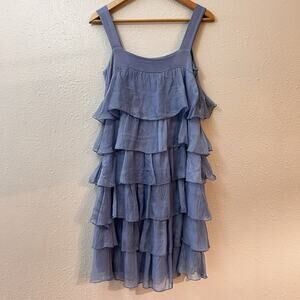Gigi Moda Blue Silk Layered Ruffle Sundress Sleeveless Square Neck One Size
